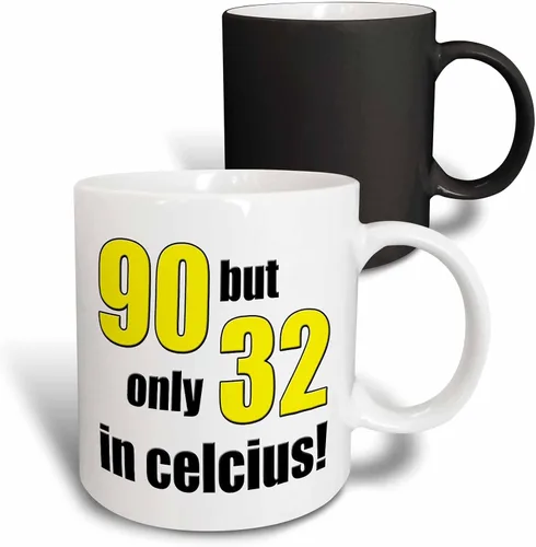 Miniatura 10 de 3dRose 90 pero solo 32 en Celsius. Amarillo. Taza negra de dos tonos de 11 oz