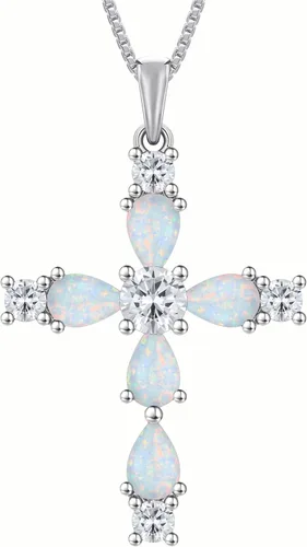 Miniatura 126 de YL Collar de cruz de plata de ley 925 con colgante de piedra natal religiosa para mujer