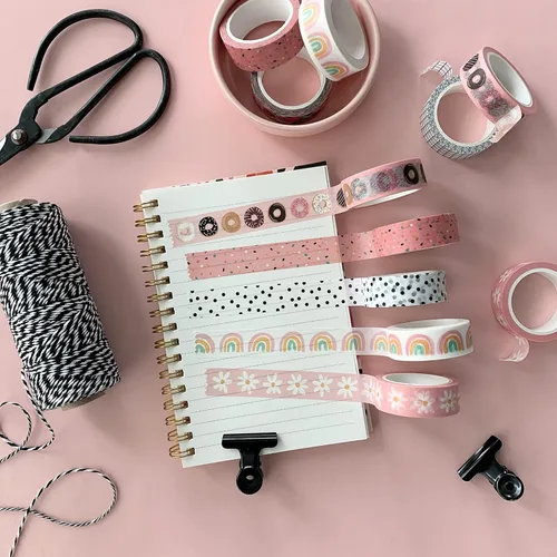 Miniatura 4 de ZYNSHE - Juego de 12 rollos de cinta adhesiva washi de 15 mm de ancho, cinta decorativa linda para diario, álbum de recortes, manualidades, bullet