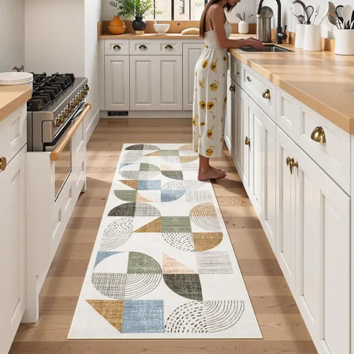 Beeiva Alfombra de Pasillo Lavable Boho de 2 x 6 Pulgadas, Alfombras de Pasillo para Interiores Antideslizantes con Respaldo de Goma, Alfombra