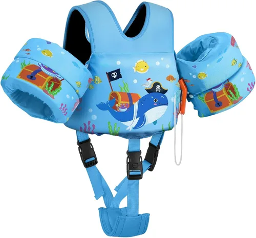 Miniatura 21 de MoKo - Chaleco de natación para niños pequeños de 6.8 a 25.4 kg, con alas de natación para charco, con correa para la entrepierna, alas de natación