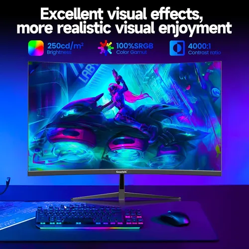 Miniatura 4 de Gawfolk Monitor curvo de juegos de 32 pulgadas 240Hz pantalla de PC Full HD 1080P, pantalla de computadora curvada sin marco 1800R, FreeSync, ángulo
