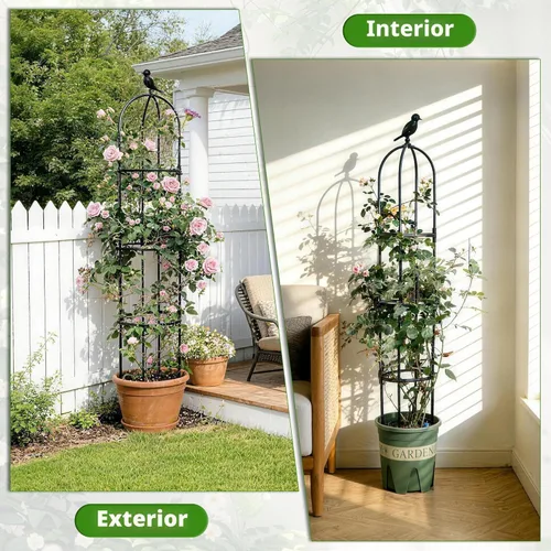Miniatura 5 de Enrejado de obelisco de jardín de 6 pies para plantas trepadoras, tubo de metal inoxidable con revestimiento de plástico resistente, soporte de Negro