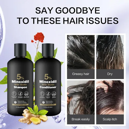 Miniatura 7 de Set de Champú y Acondicionador de Minoxidil para el Crecimiento del Cabello – Biotina, Ginseng y Jengibre – Apoya Cabello Más Grueso y Abundante