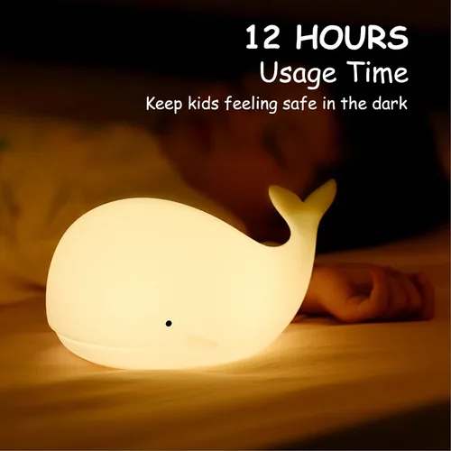 Miniatura 6 de TriPro Luz nocturna para decoración de guardería bajo el mar, lámpara de ballena de silicona suave para habitación de bebés y niños pequeños, luz