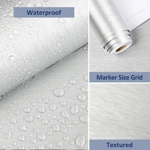 Miniatura 6 de WESTICK Papel adhesivo de acero inoxidable con textura dorada, impermeable, metálico, papel tapiz dorado metálico, despegar y pegar, encimeras