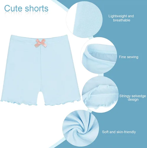 Miniatura 3 de Ruisita Paquete de 6 pantalones cortos con volantes para niños pequeños y niñas, pantalones cortos de bicicleta con ruedas de ruedas, pantalones