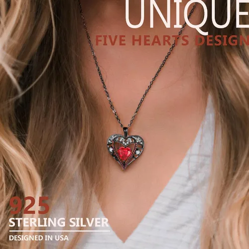 Miniatura 98 de Collar de cristal de 5 corazones, chapado en oro rosa de 18 quilates, colgante con cadena de plata de ley 925 de 18 + 2 pulgadas, joyería de piedra