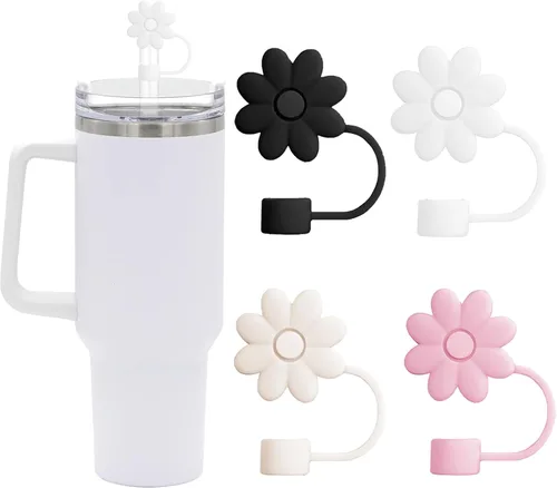 Miniatura 10 de Cubiertas de pajitas con flores SEMATA para tazas Stanley de 30 y 40 oz con asa, accesorios de 4 piezas, tapas de pajita de silicona reutilizables