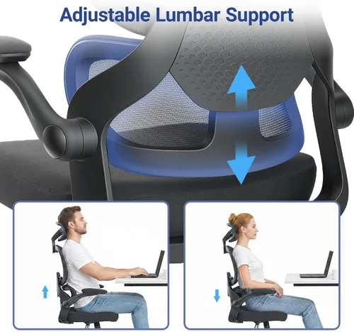 Miniatura 8 de HYLONE Silla de oficina ergonómica con asiento y respaldo de malla completa, silla de escritorio de malla con respaldo alto con base de aluminio