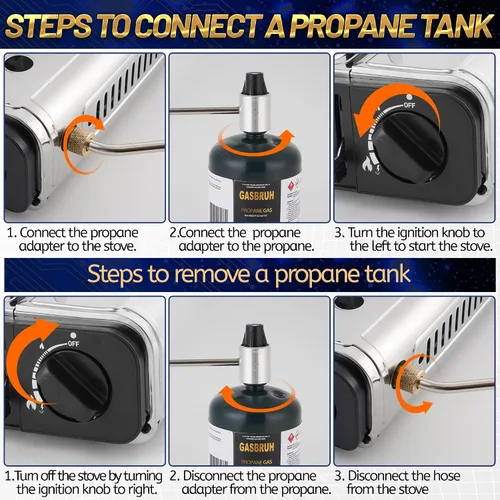 Miniatura 7 de GasBRUH Estufa de propano o butano con bloqueador de viento, doble combustible de 10,000 BTU Estufa de propano de acero inoxidable para acampar