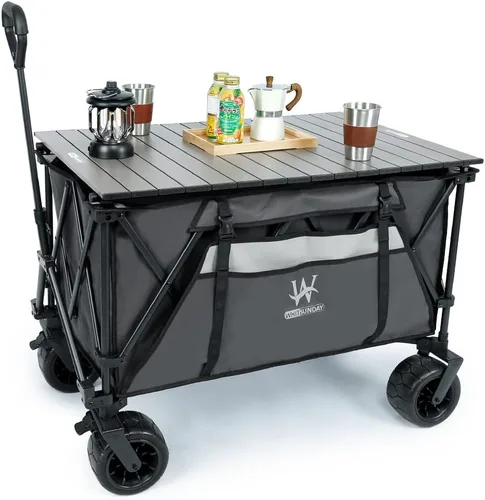 Miniatura 8 de Whitsunday Carrito de playa de 440 libras con ruedas Terrian, carrito plegable para acampar con mesa de aluminio Marrón