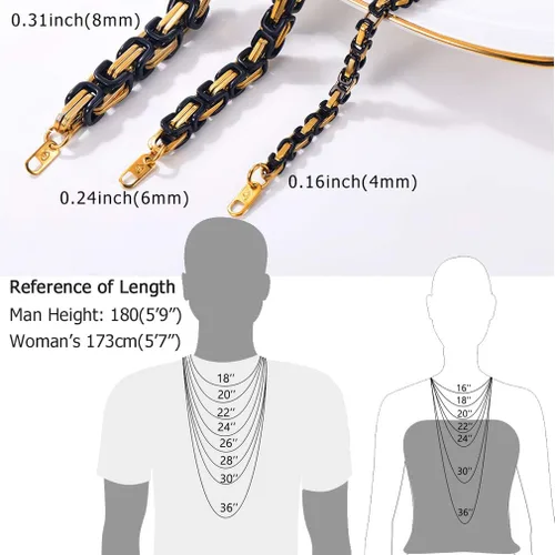 Miniatura 6 de PROSTEEL Collar de acero inoxidable de 0.157in, 0.236in, 0.315in, para hombres y mujeres, elegante y fresco, cadena bizantina tono negro dorado