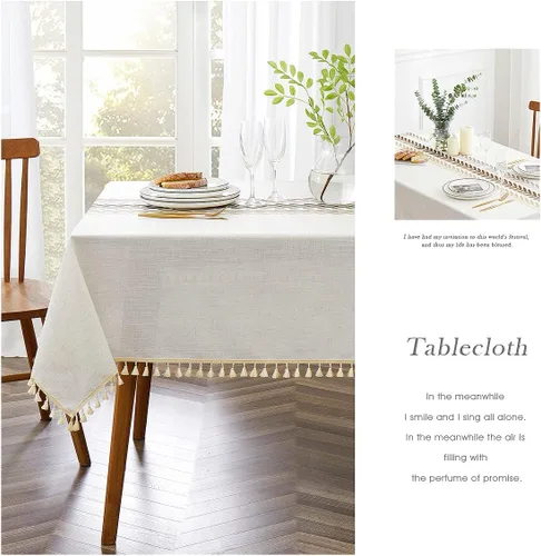 Miniatura 3 de QIANQUHUI Mantel bordado para mesa de comedor, a prueba de polvo, a prueba de derrames, resistente a la suciedad, manteles rectangulares de algodón
