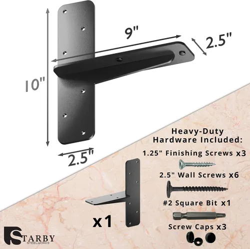 Miniatura 2 de Starby Soporte de granito flotante de alta resistencia. 1 paquete, soporte en T de 9 pulgadas para estanterías voladizas. Soporte fuerte e invisible
