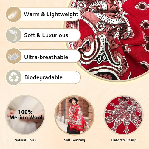 Miniatura 63 de DANA XU Manta de pashmina extragrande 100% de lana merina, bufanda de viaje, bufanda de cachemira para mujer, otoño e invierno, chal de gran