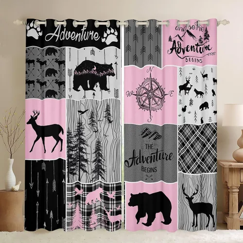 Miniatura 9 de Cortinas rústicas retro de cabaña, cortinas opacas de oso ciervo, 38 pulgadas de ancho x 45 pulgadas de largo, 2 paneles, cortinas de caza