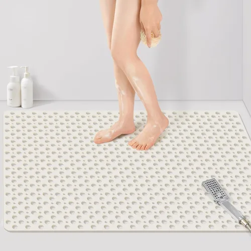 Miniatura 11 de Yolife Tapete de ducha grande, 47 x 32 pulgadas, tapete de ducha antideslizante para ducha interior con orificio de drenaje, tapete de ducha de TPE