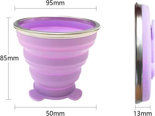 Miniatura 2 de Taza plegable – Pequeño vaso plegable de silicona – Taza plegable extensible – Taza portátil reutilizable para viajes, camping, senderismo, Púrpura