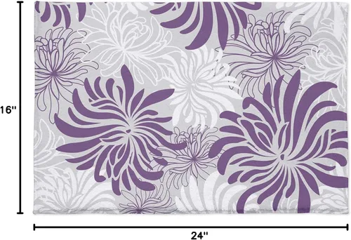 Miniatura 2 de Tapete de felpa esponjosa absorbente para entrada de piso, patrón floral, suave, lanudo y antideslizante, alfombra de baño de flores moradas