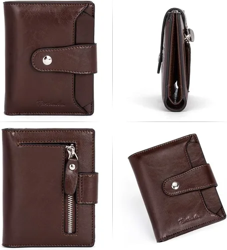 Miniatura 3 de BOSTANTEN - Billetera de cuero para mujer con bloqueo RFID, pequeña, con cremallera, de bolsillo, para tarjetas, con ventana para documento