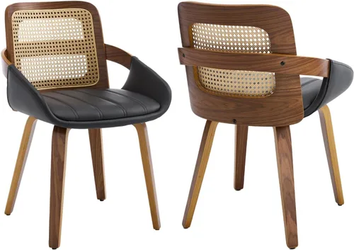 Miniatura 7 de VipDesk Juego de 2 sillas de comedor, sillas de comedor modernas de mediados de siglo con brazos y respaldo de ratán, sillas de cocina de madera