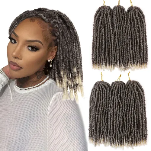 Miniatura 16 de WIGNEE Cabello de Ganchillo 120 Hebras Locs Sintéticos 8 Pulgadas Locs Suaves Pre-Trenzados 6 Paquetes Cabello de Ganchillo Pre-Anudado para Mujeres