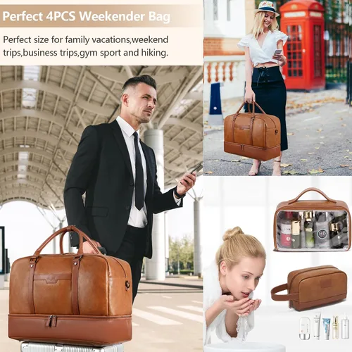 Miniatura 2 de Wogarl Bolsa de fin de semana para mujeres y hombres, bolsa grande de viaje, Marrón claro, Moda