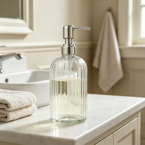 Miniatura 6 de Dispensador de jabón de manos de vidrio, bomba plateada, botella de loción de champú recargable para platos con decoración de cocina de baño