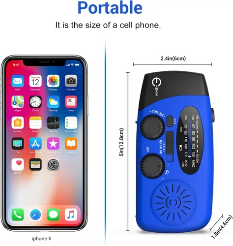 Miniatura 6 de Esky Radio de emergencia con manivela y 3 linternas LED, radio meteorológica portátil AM/FM/NOAA con cargador de teléfono de 2000mAh, radio