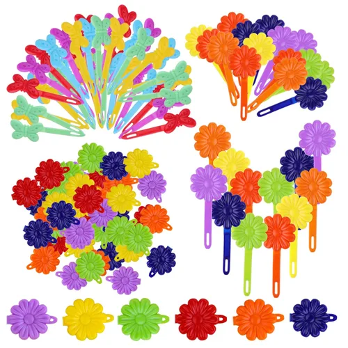 76 pinzas de plástico con bisagra para el cabello con diseños de dibujos animados, coloridos pasadores de lazo de flores para niñas (color aleatorio)