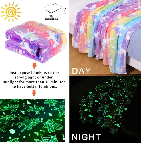 Miniatura 2 de Manta que brilla en la oscuridad, regalos de unicornios para niñas, regalo de cumpleaños, Halloween, súper linda, suave, acogedora, arcoíris