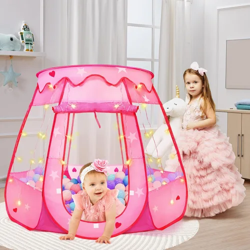 Miniatura 5 de TooyBing Tienda de campaña desplegable de princesa con luz de estrella, juguetes para niñas de 1, 2, 3 años, regalo de cumpleaños, pozo de pelotas
