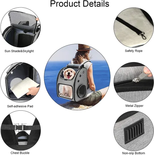 Miniatura 4 de Mochila expandible para gatos, perros y animales pequeños, transportador portátil de viaje para mascotas, diseño súper ventilado, aprobado por