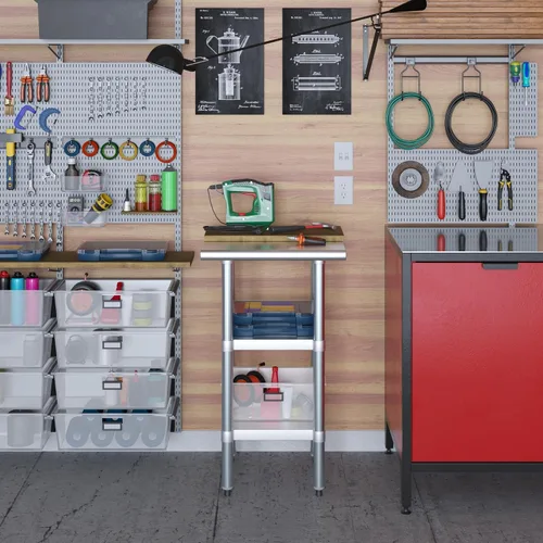 Miniatura 7 de Mesa de trabajo de acero inoxidable con 2 estantes Mesa de utilidad de metal Mesa de utilidad NSF para uso comercial y residencial