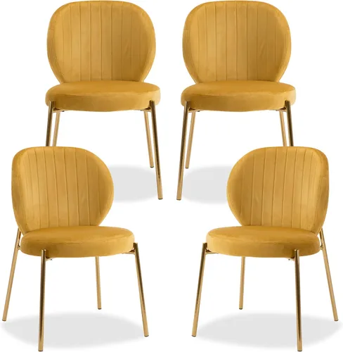 Miniatura 10 de DAGONHIL Juego de 2 sillas de comedor, sillas de terciopelo, modernas sillas tapizadas de mediados de siglo con patas de metal dorado para cocina