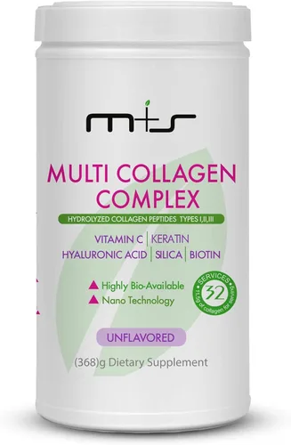M+S Complejo de colágeno múltiple – Péptidos de colágeno hidrolizados, tipos I, II, III para piel, cabello, uñas y articulaciones – con vitamina C,