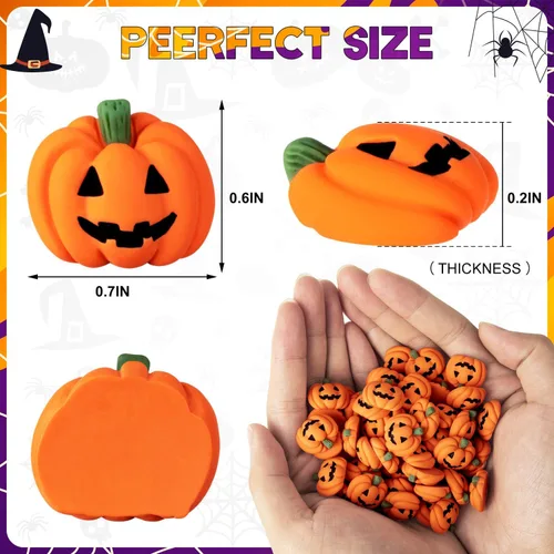 Miniatura 2 de 60 dijes de resina de Halloween, diseño de calabaza, mini dijes de espalda plana, calabaza, calabaza sonriente en miniatura para reuniones