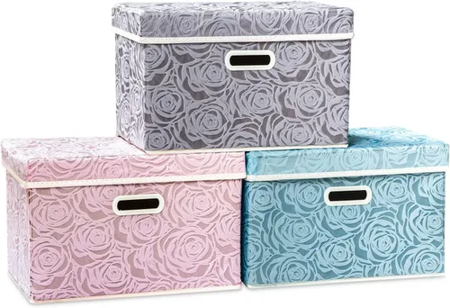 Miniatura 26 de PRANDOM Caja de almacenamiento plegable más grande con tapa [1 unidad] Contenedor Cesta Organizadora Cubo de Almacenamiento Decorativo de Tela