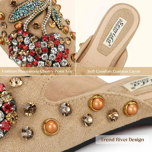 Miniatura 4 de BGYJMTRCVHU Mules for Women Flats Comfortable Soft Memory Foam Insole Cherry Pointed Rivet Mule Shoes