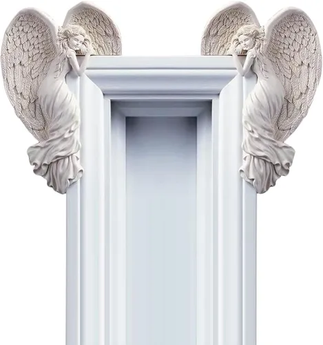 Marco de puerta de ángel, estatua en forma de corazón, escultura de alas en tu esquina, izquierda o derecha, figura de ángel de resina, decoración