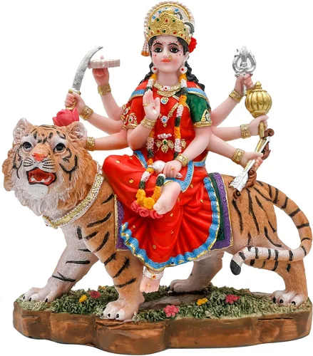 alikiki Diosa hindú Durga Estatua grande – 8.5 pulgadas Dios indio Durga MATA Ídolo en la estatua de tigre India Murti Casa Oficina Templo Mandir