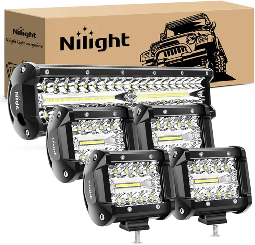 Miniatura 14 de Nilight Juego de barra de luz LED, 300 W, 300 W, triple fila de inundación de foco de trabajo, 2 piezas de 4 pulgadas 60 W triple fila LED con arnés