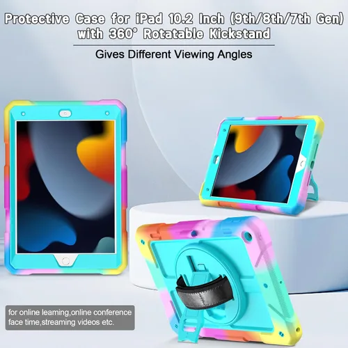 Miniatura 5 de LTROP Funda para iPad de 9ª/8ª/7ª generación (2021/2020/2019), Funda para iPad de 10.2" a prueba de golpes con correa para el hombro, soporte