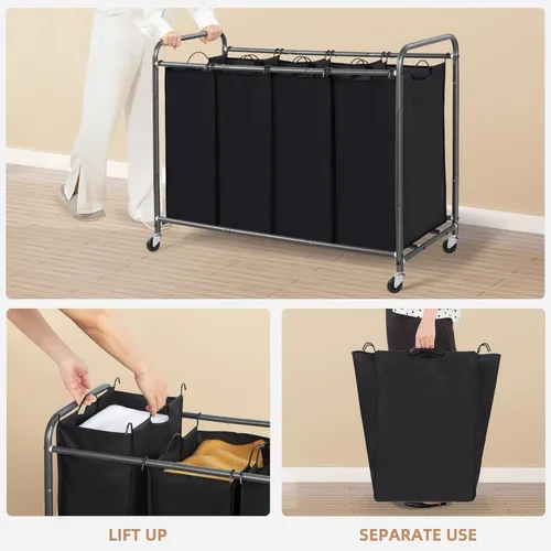 Miniatura 4 de STORAGE MANIAC Clasificador de Ropa Sucia de 4 Secciones, Cesto de Ropa Sucia de 47.8 Galones (181 L) con Ruedas, Clasificador de Cestas Divisoras