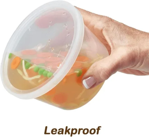 Miniatura 6 de Pesado, 64 onzas, recipientes redondos desechables transparentes para almacenamiento de alimentos con tapas para llevar, aptos para microondas, a