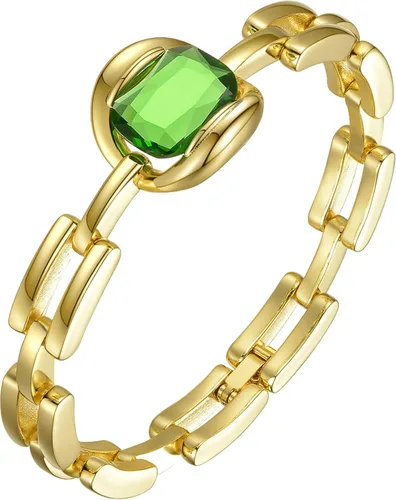 EF ENFASHION Pulsera de eslabones de piedra de circonita verde, acero inoxidable, chapado en oro de 18 quilates, pulsera punk, para mujeres y niñas,