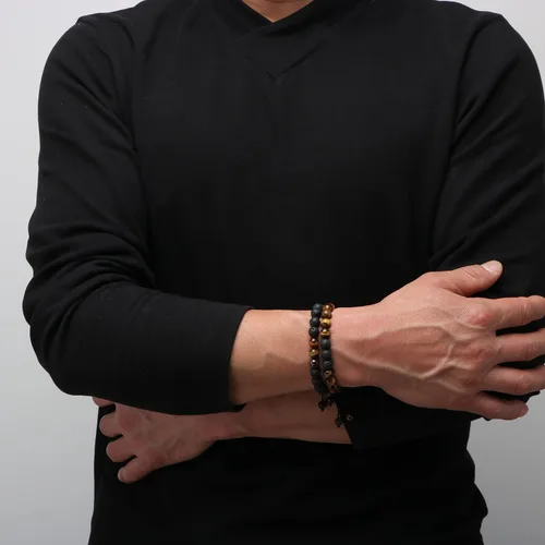 Miniatura 3 de Pulsera de ojo de tigre de roca de lava para hombre, regalos para cumpleaños, aniversario, regalos de Navidad para hombres, papá, marido, hijo
