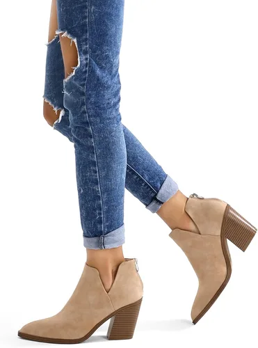 Miniatura 5 de mysoft Botines para mujer, sin cordones, puntera puntiaguda, gruesos, apilados, de tacón medio