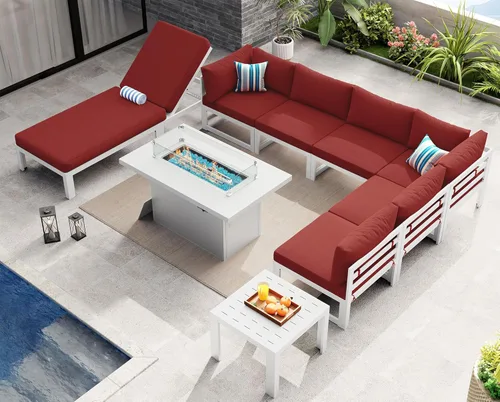 Miniatura 37 de NICESOUL - Juego de 10 muebles de patio extra grandes de aluminio moderno, sofá para exteriores con asiento de 29" de profundidad y ancho, 500 lbs